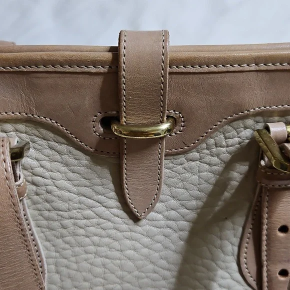Dooney and Bourke Cream and Tan Pebble Leather Tote Bag - Picture 8 of 12
